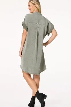 Cato Olive Chambray Shift Dress> Dresses