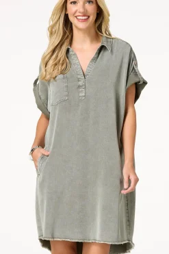 Cato Olive Chambray Shift Dress><noscript><img width=