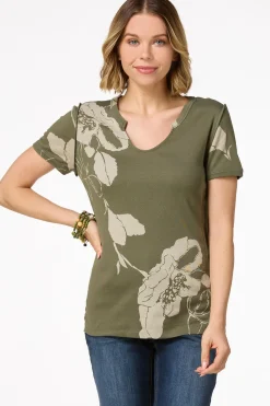 Cato Olive Floral Top> Tops