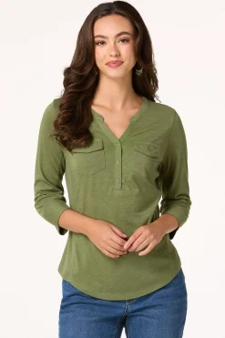 Cato Olive Front Pocket Top> Tops