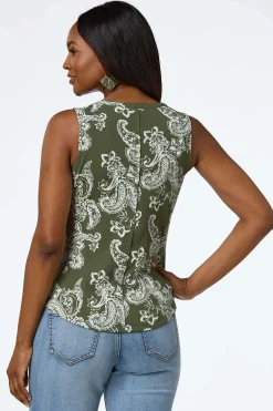 Cato Olive Paisley Ribbed Henley Tank> Tops