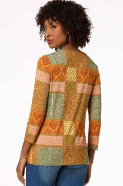 Cato Olive Patchwork Top> Tops