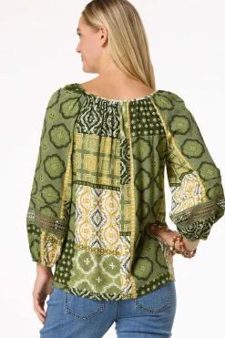 Cato Olive Patchwork Top> Tops