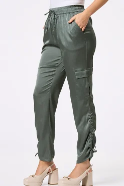 Cato Satin Ruched Joggers><noscript><img width=