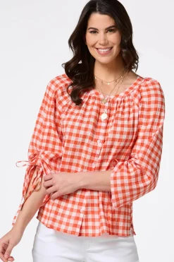 Cato Orange Check Top> Tops
