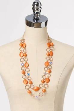 Cato Orange Gold Layered Long Necklace Set> Sets|Necklaces