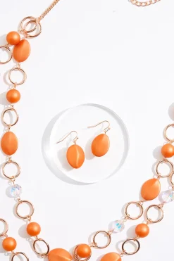 Cato Orange Gold Layered Long Necklace Set><noscript><img width=