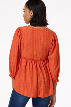 Cato Orange Lace Trim Babydoll Top> Tops