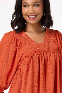 Cato Orange Lace Trim Babydoll Top><noscript><img width=