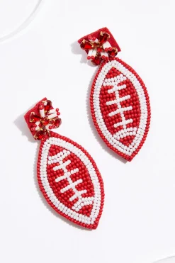 Cato Orange Seed Bead Football Earrings><noscript><img width=
