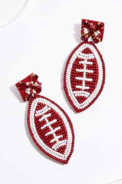 Cato Orange Seed Bead Football Earrings><noscript><img width=