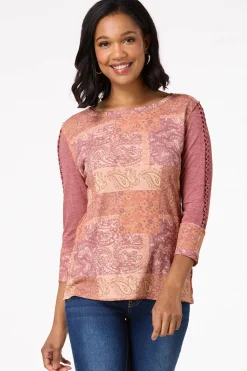Cato Paisley Braided Sleeve Top> Tops