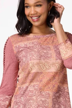 Cato Paisley Braided Sleeve Top><noscript><img width=