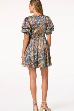 Cato Paisley Bubble Sleeve Dress><noscript><img width=