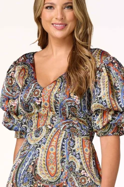 Cato Paisley Bubble Sleeve Dress><noscript><img width=