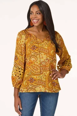Cato Paisley Crochet Trim Top> Tops