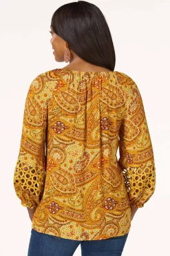 Cato Paisley Crochet Trim Top> Tops
