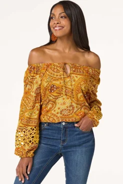 Cato Paisley Crochet Trim Top><noscript><img width=