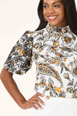 Cato Paisley Floral Embroidered Sleeve Top><noscript><img width=
