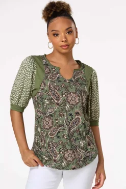 Cato Paisley Puff Sleeve Top> Tops