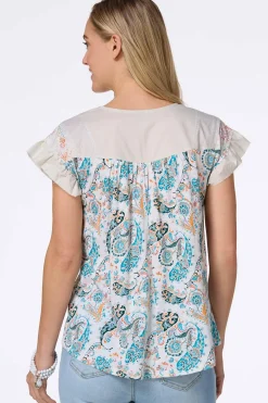 Cato Paisley Ruffled Sleeve Top> Tops