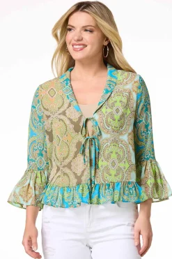 Cato Paisley Ruffled Trim Cardigan> Tops