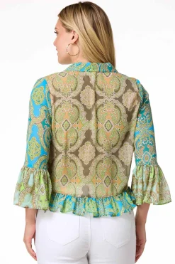 Cato Paisley Ruffled Trim Cardigan> Tops