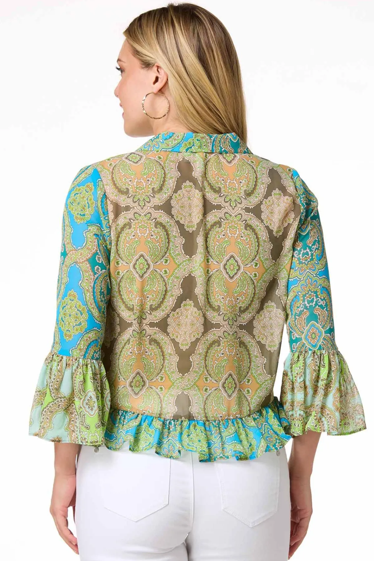 Cato Paisley Ruffled Trim Cardigan> Tops