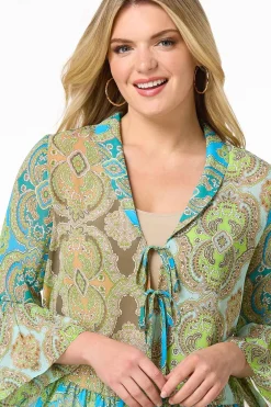 Cato Paisley Ruffled Trim Cardigan><noscript><img width=