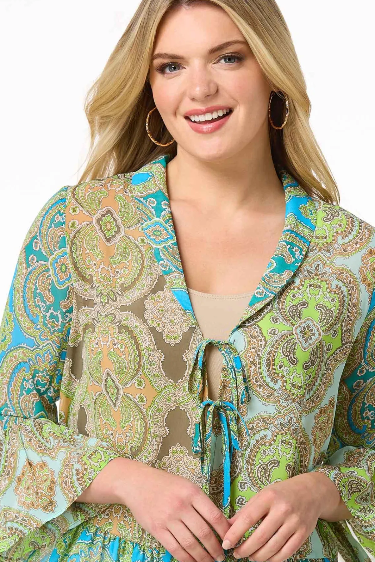 Cato Paisley Ruffled Trim Cardigan> Tops