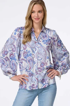 Cato Paisley Smocked Cuff Shirt> Tops