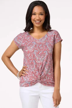 Cato Paisley Twisted Hem Top> Tops