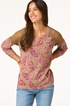Cato Paisley Waffle Sleeve Top> Tops
