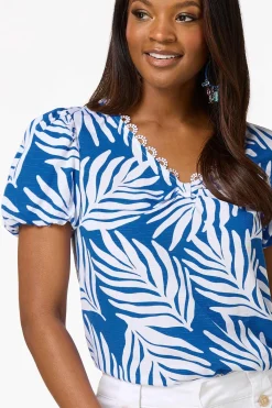 Cato Palm Leaf Bubble Sleeve Top><noscript><img width=