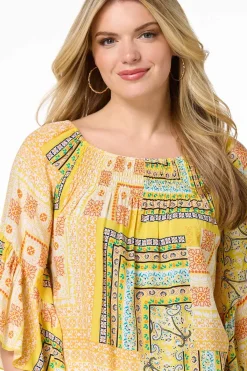 Cato Patchwork Print Smocked Top><noscript><img width=