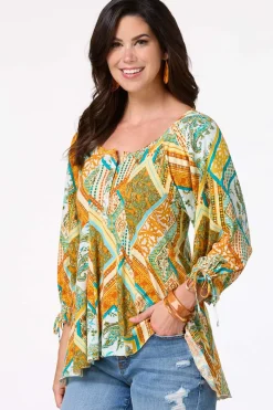 Cato Patchwork Tie Sleeve Top> Tops