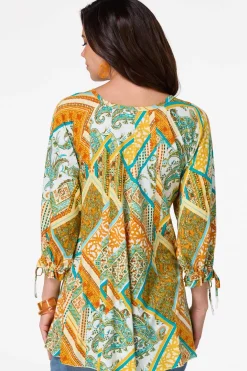 Cato Patchwork Tie Sleeve Top> Tops