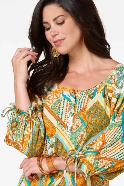 Cato Patchwork Tie Sleeve Top><noscript><img width=