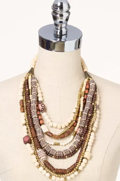 Cato Pattern Wood Layered Necklace> Necklaces