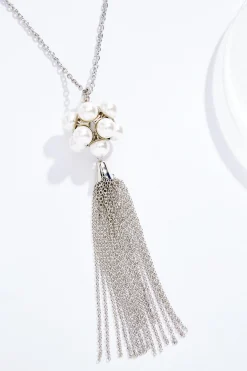 Cato Pearl Cluster Tassel Necklace><noscript><img width=