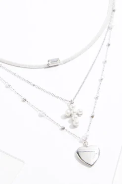 Cato Pearl Cross Heart Charm Necklace><noscript><img width=