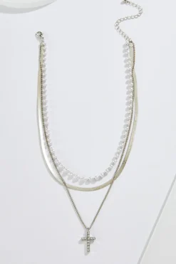 Cato Pearl Cross Layered Necklace> Inspirational|Necklaces