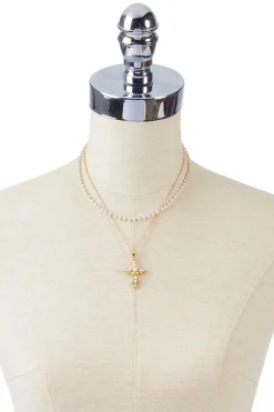 Cato Pearl Cross Pendant Layered Necklace> Inspirational|Necklaces