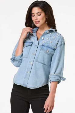 Cato Pearl Denim Shacket><noscript><img width=