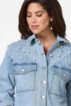 Cato Pearl Denim Shacket><noscript><img width=