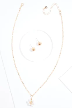 Cato Pearl Flower Pendant Necklace Set> Sets|Necklaces