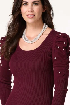 Cato Pearl Puff Sleeve Sweater><noscript><img width=