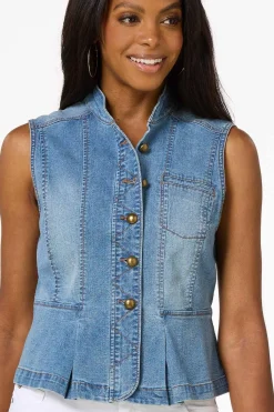 Cato Peplum Faded Denim Vest><noscript><img width=
