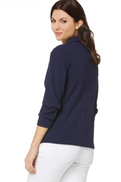 Cato Petite Crepe Ruched Sleeve Blazer><noscript><img width=