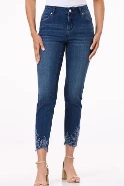 Cato Petite Embroidered Hem Ankle Jeans> Petites|Jeans